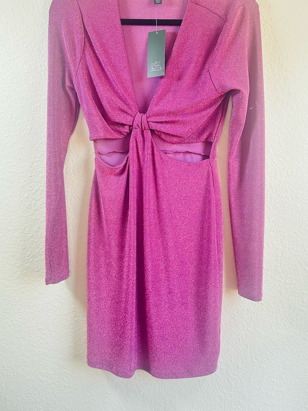 wild fable Pink Metallic Knot-Front Long Sleeve Dress